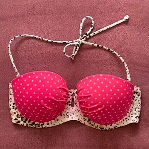 Victoria’s Secret Pink Polka Dots and Cheetah Print Bikini Top Size 36D